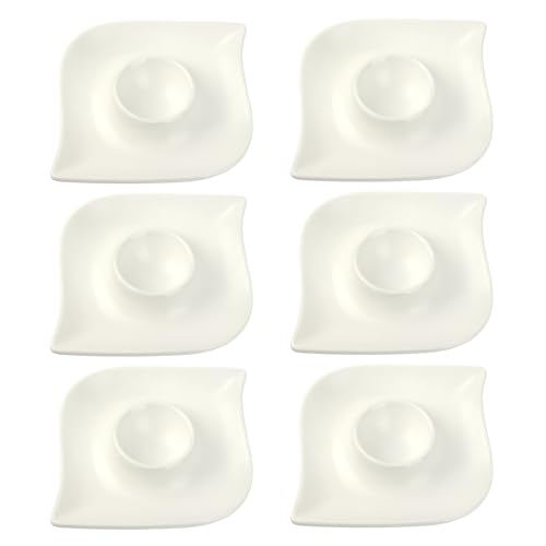 Schramm® 6 Stück Eierbecher Porzellan weiß matt oder schwarz matt geschwungen wählbar in 2 verschieden Farben Eierhalter mit Ablage Eierständer, Farbe:weiß matt