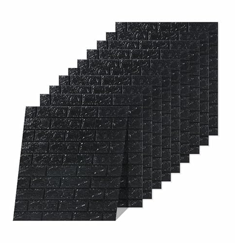 3D Tapete Wandpaneele selbstklebend - Moderne Wandverkleidung in Steinoptik in 5 verschiedenen Farben - schnelle & leichte Montage (10x Stück, Schwarz)