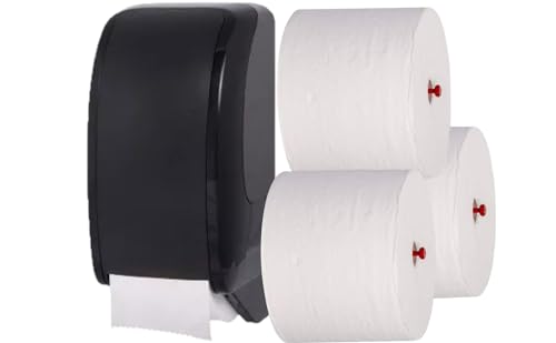 Toilettenpapier-Spender Doppelrollen Set Cosmos - 1 Spender für Toilettenpapier + 4 x 90m Klopapier Rollen - 3 lagig - Einzelblattabriss - Wand Montage
