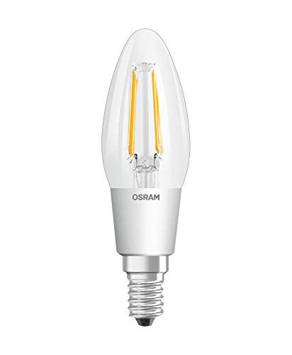 OSRAM STAR+ Dimmbare Filament LED Lampe mit E14 Sockel, Warmweiss (2200K bis 2700K) mit GlowDIM-Effekt, 4.50W, Kerzenform, Ersatz für 40W-Glühbirne, klar, LED SUPERSTAR CLASSIC B GLOWdim, 4er-Pack