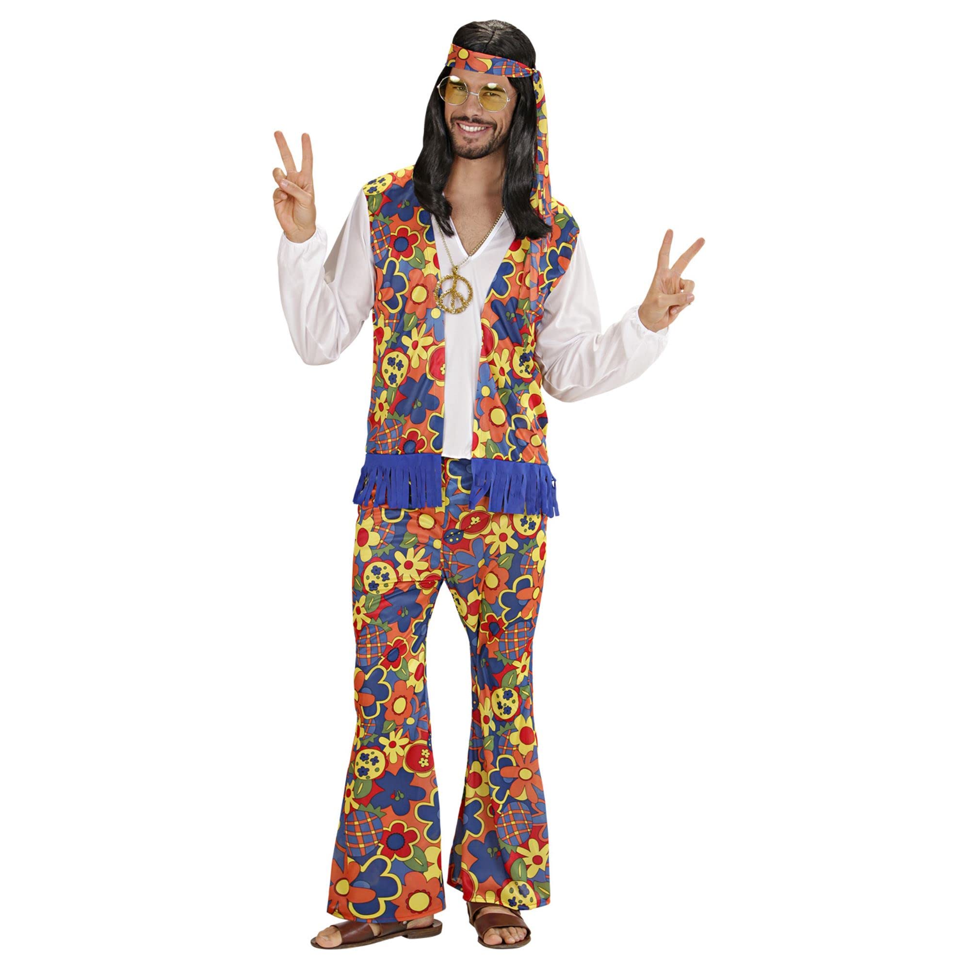 "HIPPIE MAN" (shirt with vest, pants, headband, necklace with medallion) - (L)