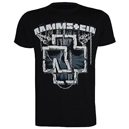 Rammstein Herren T-Shirt In Ketten, Offizielles Band Merchandise Fan Shirt schwarz mit mehrfarbigem Front Print (M)