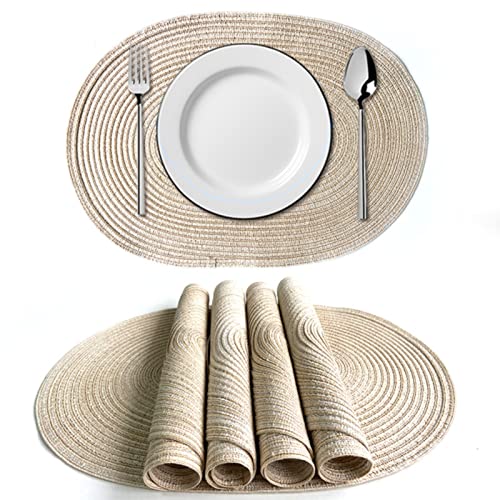 6er Set Platzsets Ovales Geflochtene Tischsets Baumwolle Waschbar Hitzebeständig Platzdeckchen für Hochzei, Küche Abendessen (D,50x35cm)