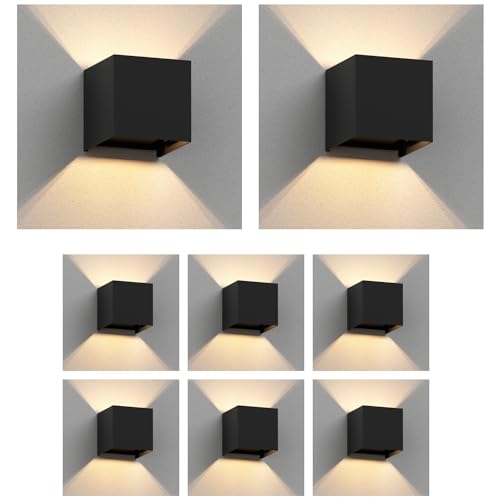 ledscom.de Außenleuchte CUBEL, Outdoor, schwarz, IP65, Up & Downlight + LED Lampe je 501lm, warmweiß, 8 Stk.