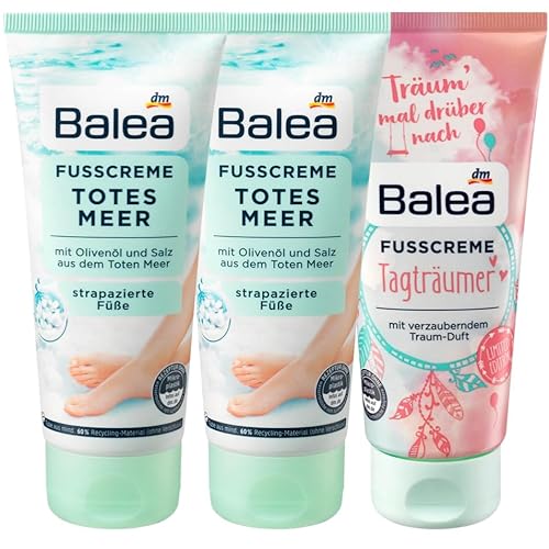 Balea 3er-Set Hautpflege: Fußcreme TOTES MEER mit Olivenöl & Salz für trockene, besonders beanspruchte, strapazierte Füße (2 x 100 ml) + Fußpflege TAGTRÄUMER mit Sheabutter & Cocosöl (100 ml), 300 ml