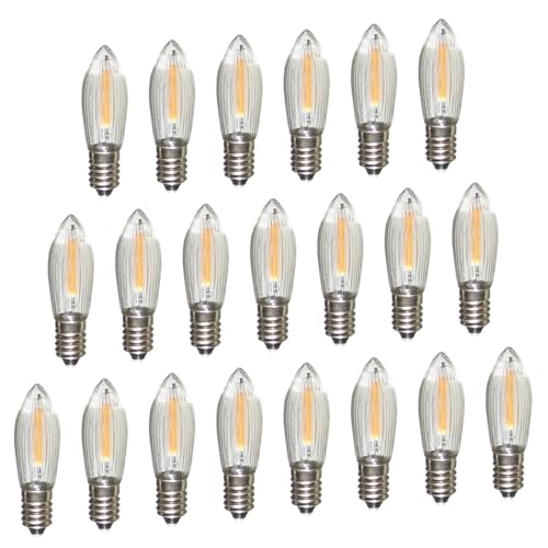 Erzgebirgslicht - AUSWAHL - 21 Stück LED Filament Topkerze 34 V 0,2 W für 7 Brennstellen E10 Riffelkerze Ersatzbirne Glühbirne Glühlämpchen für Lichterketten Pyramide Schwibbogen