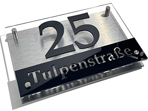 Hausnummer-Schild aus Aluminium & Acryl – Nummer & Straße 3d– Beschriftung – individuelles design 20 x 30 cm (20x30cm)
