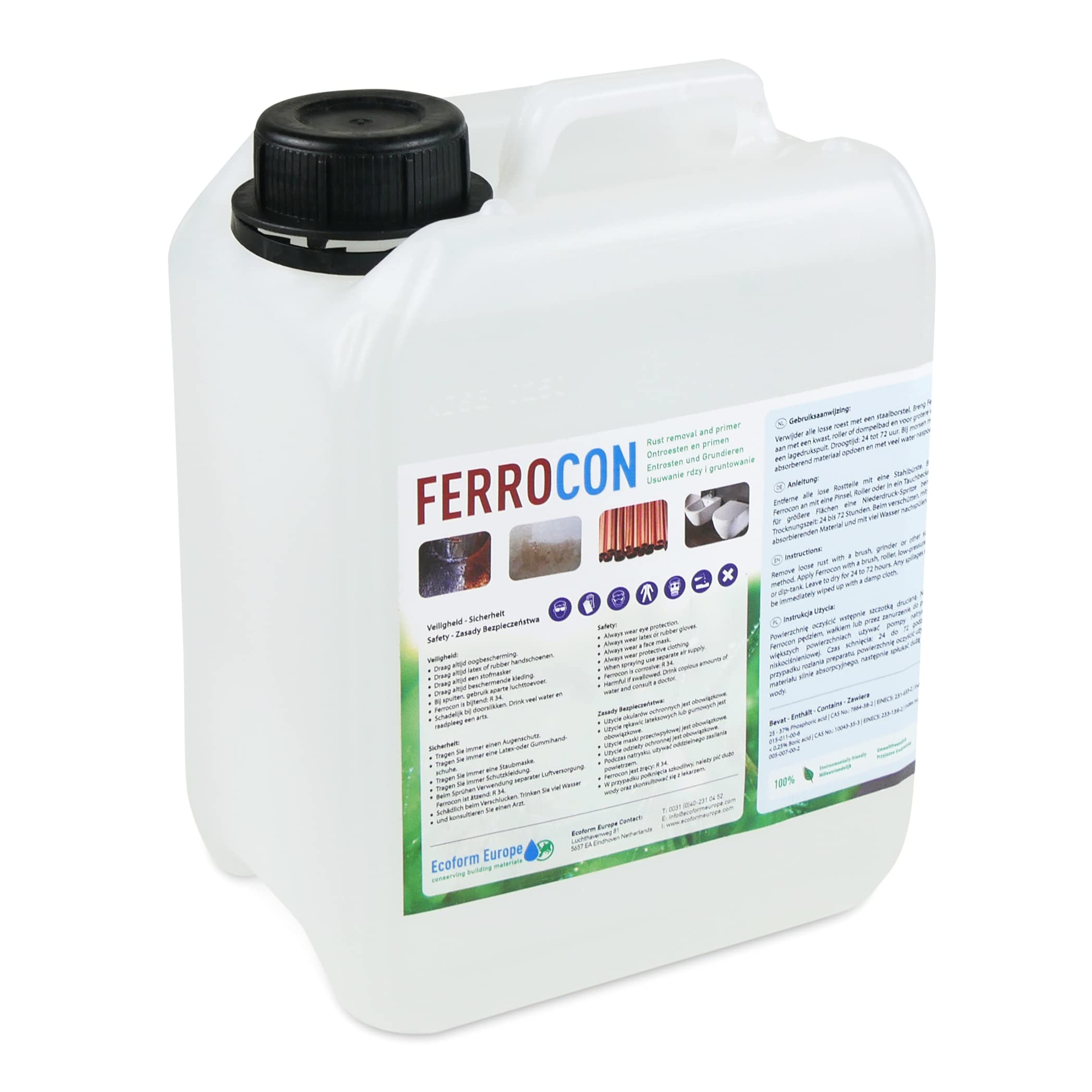 Ecoform Ferrocon Rostumwandler - Rostlöser - Rostentferner für Auto, Haus, Garten - Bestens geeignet für Terrassenplatten - 2,5 Liter