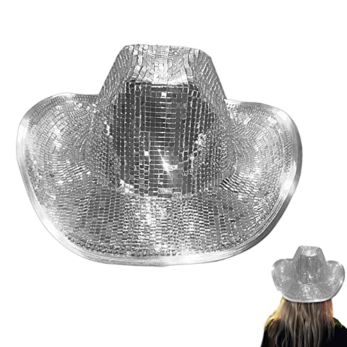 EviKoo Leuchtender Disco-Hut – Glänzender Spiegelglas-Party-Disco-Hut – Cowboy-weicher Discohut Kostüm – Spiegelglas Discokugelhut für Cowboy – Foto-Requisiten, Partyzubehör, Geschenk für Frau oder