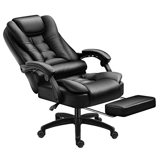 AOLI Office Gaming Chair aus Leder mit hoher Rückenlehne Schwarz, Ergonomische Bürostühle mit ausziehbarer Fußstütze und Armlehnen