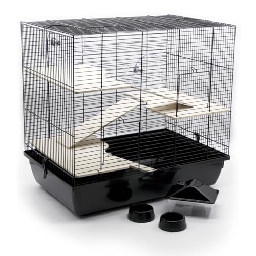 ZooPaul Premium Nagerkäfig XXL Kleintiere schwarz inkl. Zubehör aus Holz 60x36x54 cm Maus Hamsterkäfig