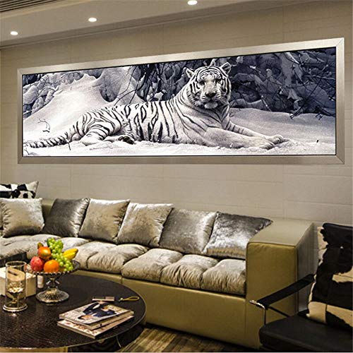 Nicole Knupfer 5D-Diamantgemälde zum Selbermachen, Motiv: Tiger, weißer Tiger, Wanddekoration (120 x 40 cm)