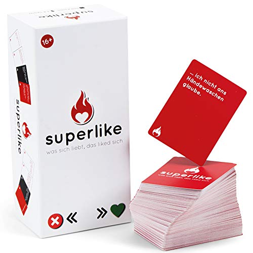 Simon und Jan - SUPERLIKE - Die witzigste Partnersuche der Welt - Partyspiel für 3-8 Spieler - Gesellschaftsspiel für Erwachsene - Geschenkidee - Kartenspiel
