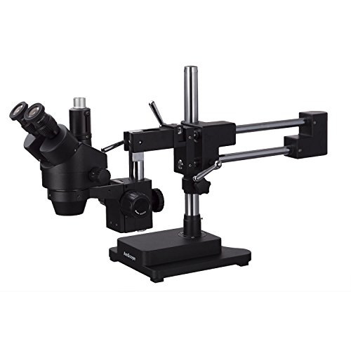 AmScope SM-4T-B Trinokulares Stereo-Zoom-Mikroskop mit Schwarzem Doppelarm-Ausleger, 7X-45X, Schwarz