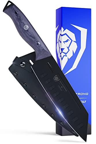 DALSTRONG Santoku Knife - 18 cm - Delta Wolf Series - High Chromium 9CR18MOV Steel - Black Titanium Nitride Coating - G10 Camo Handle - Leather Sheath