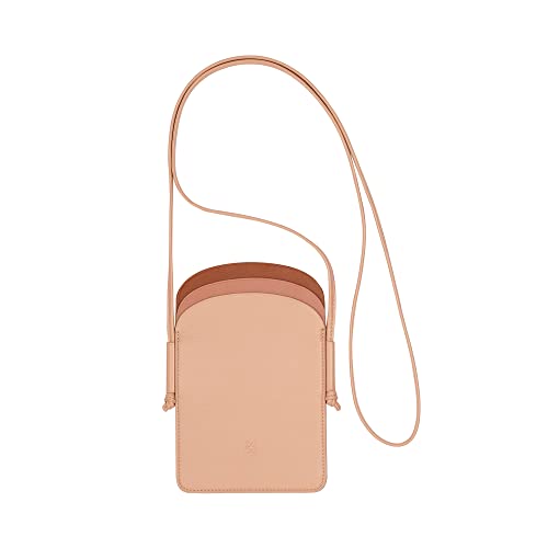 DUDU Damen-Handy-Umhängetasche aus Leder, doppelte Smartphone-Tasche, ID-Kartentasche, Verstellbarer Lanyard-Riemen Puder rosa