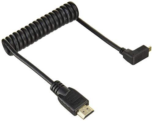 Atomos ATOMCAB007 Rechtwinkel HDMI Spiralkabel (Micro HDMI auf Full HDMI), schwarz