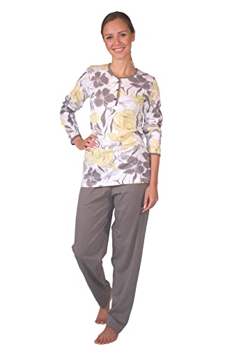 Damen Pyjama Schlafanzug Baumwolle Langarm DW955 (40/42, Grau)