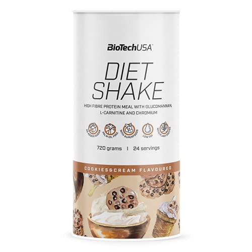 BioTechUSA Diet Shake, Ballaststoffreiches Molkeneiweiß-Getränkepulver mit Glucomannan, L-Carnitin, Chrom und Süßungsmittel, Super Lebensmitteln, ohne Zuckerzusatz, 720 g, Cookies & Cream
