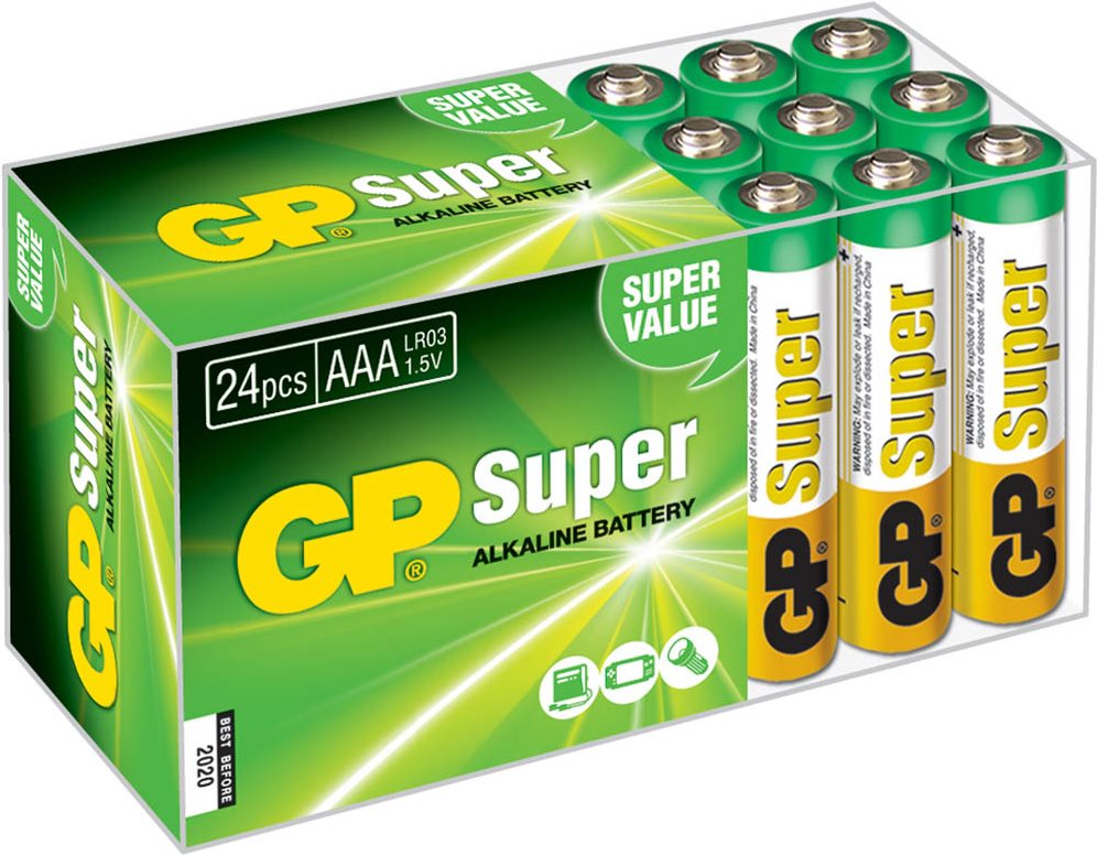 GP Batteries Super Alkaline Super Alkaline AAA - 24 - AAA - 1,5 V - 24 Stück(e) - Cd (cadmium) - Hg (Quecksilber) - Mehrfarbig - Fensterbox (03024AB24)
