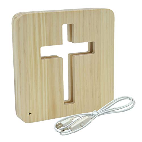Kögler 32662 - AmbiWood, LED Holzschnittlampe Kreuz, Dekolampe aus Holz mit warmweißem Licht, mit USB-Stromkabel und Schalter, ca. 19 x 19 x 3 cm groß, für ein stimmungsvolles Ambiente