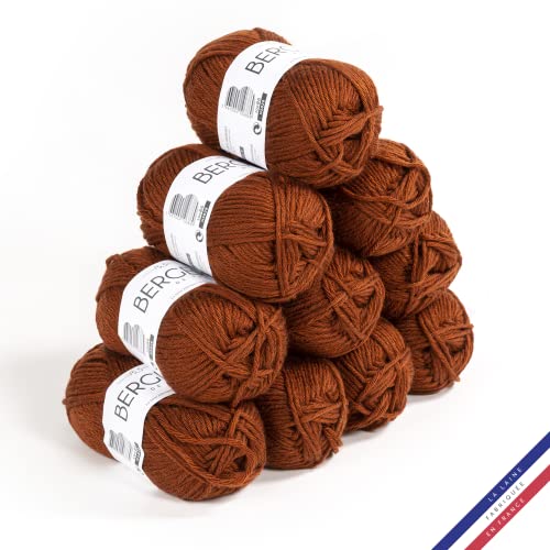 Bergère de France - IMAGE, Wolle set zum stricken und häkeln (10 x 50 g) 50% Merinowolle - 5,5 mm - dickes und weiches Garn, ideal zum Verdrehen - Braun (CUIR)
