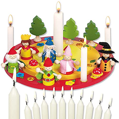 Goki Geburtstagskranz Set Märchenwald, mit 11 weißen Kerzen, Geburtstagsdeko für Geburtstagstisch