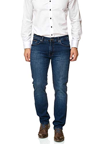 BARBONS Herren Jeans - Bügelleicht - Regular-Fit Stretch - Business Freizeit - Hochwertige Jeans-Hose 02-blau 33W / 32L
