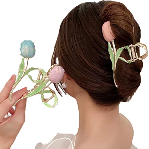 Blumen-Haarklammern, große Tulpen-Haarklammern, Metallbackenklammern, rutschfeste Haarspangen, starker Halt, Haarklammern, modischer Haarschmuck for Frauen und Mädchen mit langem, dickem, dünnem, lock