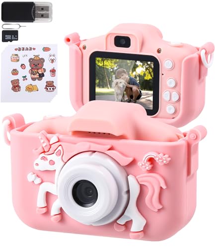 Kinderkamera,Digitalkamera Kinder 1080P 2,0-Zoll-Bildschirm Kamera Kinder mit 32GB SD-Karte USB HD Selfie Fotoapparat Kinder für 3-12 Jahre Jungen und Mädchen Einhorn Geschenke Weihnachten Spielzeug