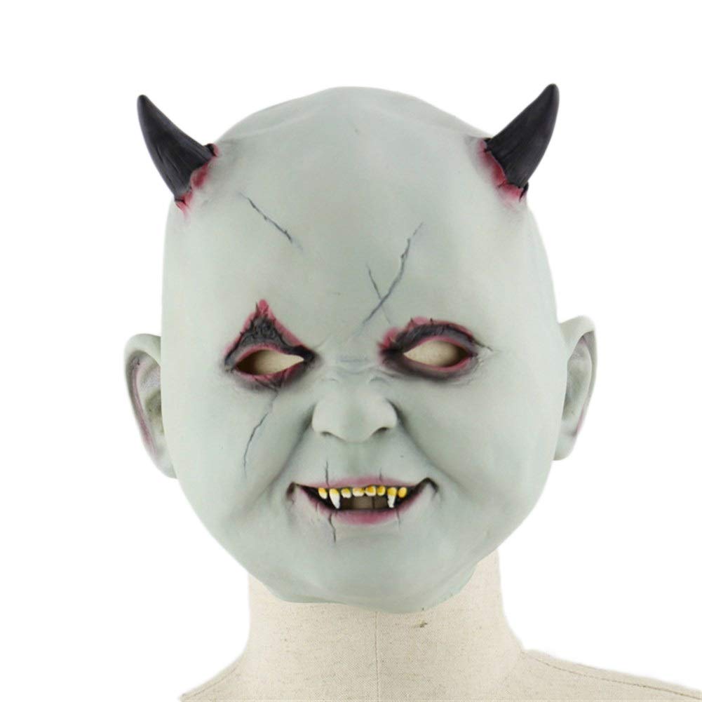 Rcsinway Halloween Kopfbedeckung Little Devil Halloween Room Escape Requisiten Horror Geist Latexmaske Kopfbedeckung (Color : Grayish White)