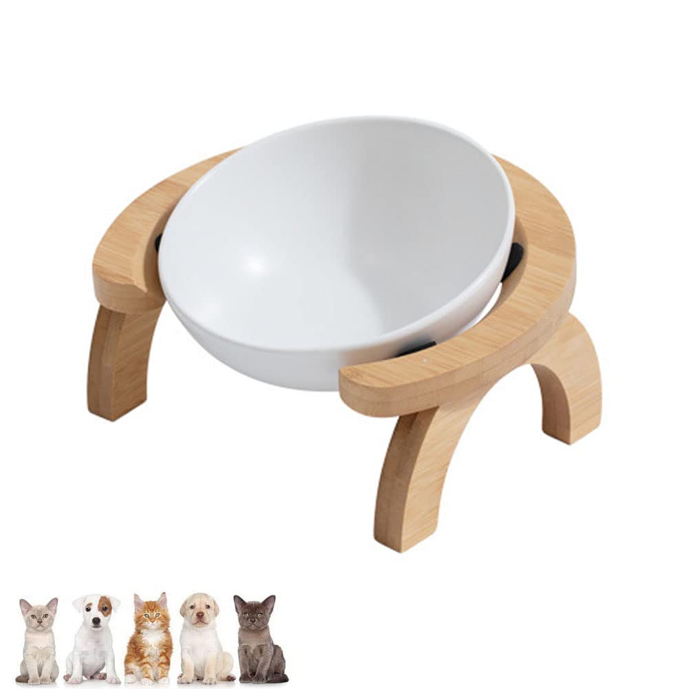 Koomiao Futternapf Katze mit Halter,Keramik Futterschale,Futterstation für Katzen Hunde ,Fressnapf Katze Erhöht Geeignet Kleine Mittelgroße Katzen und Hunde (300ml, Single Bowl-Weiß)