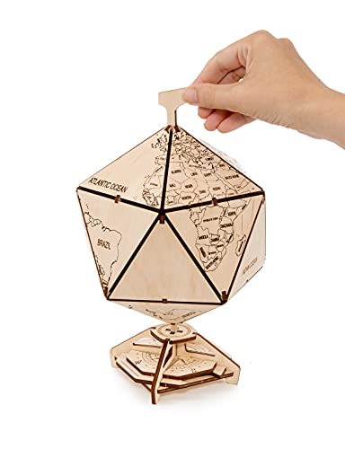 EWA Eco-Wood-Art - 3D-Holzpuzzle für Jugendliche und Erwachsene - Icosahedraler Globus - DIY-Bausatz, Selbstmontage, kein Kleber erforderlich - 97 Stück