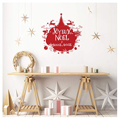 Weihnachten Wandaufkleber | Wandbilder Weihnachtskugel "Frohe Weihnachten und ein gutes neues Jahr" - Wanddeko Weihnachtsfeiern für Wohnzimmer Küche & Schlafzimmer | 30 x 30 cm