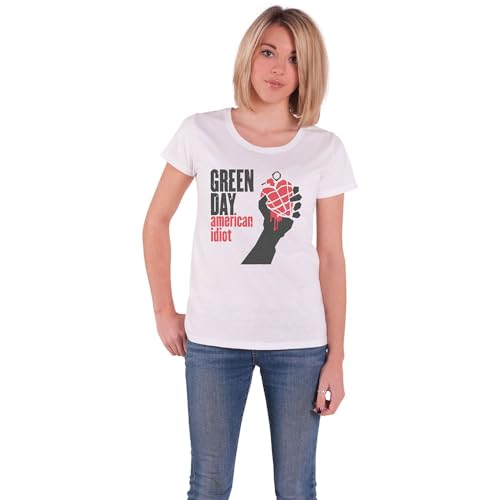 Band Monkey Green Day Damen T-Shirt American Idiot White Gr. Large, weiß