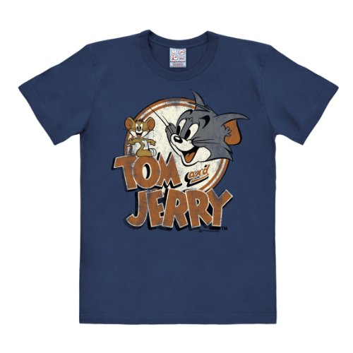 Logoshirt Herren T-Shirts Tom and Jerry - Logo, Rundhals - Blau - Blue (Navy) - XXL (Herstellergröße: XX-Large)
