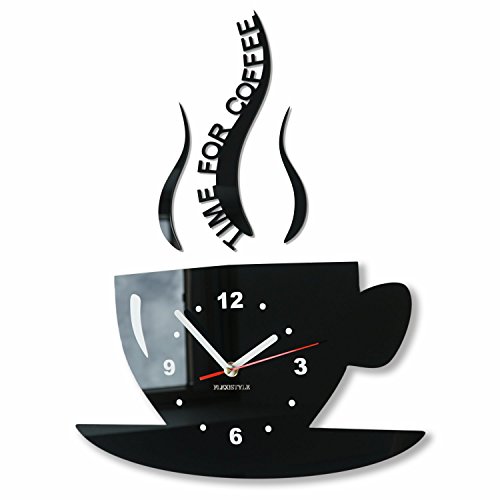 TASSE Zeit für Kaffee Moderne Küche Wanduhr, schwarz, 3d römisch, wanduhr deko