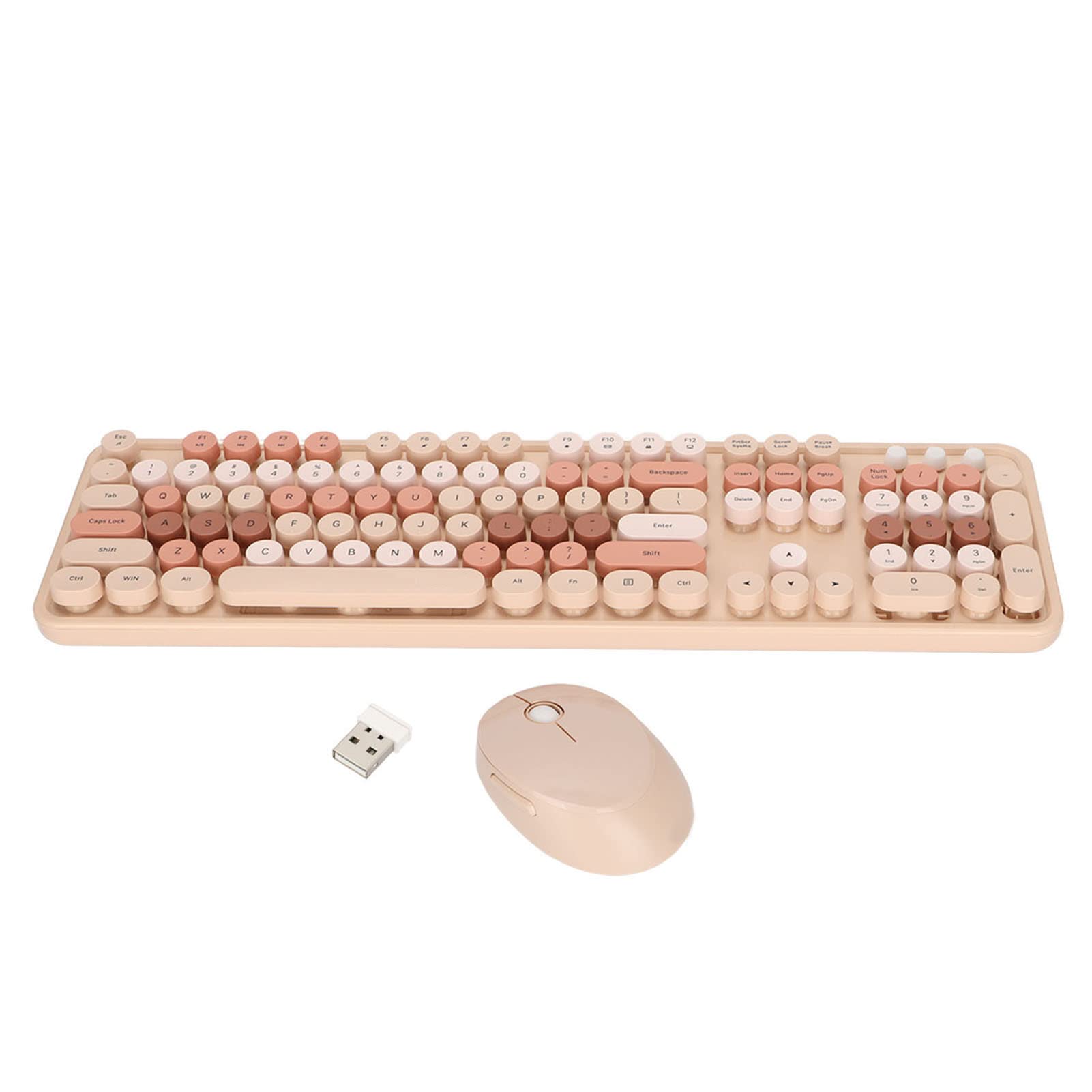 Kabellose Tastatur-Maus, 104 Tasten, ergonomisch, niedliches Desktop-Spiel-Tastatur-Maus-Set für Mädchen für Zuhause, Büro, Arbeit, Gaming, (süße Milchtee-Farbe, gemischte Farben)