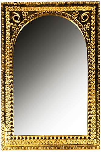 Orient Spiegel Wandspiegel Igballe 33cm Gold Messing | Großer Marokkanischer Flurspiegel Messingrahmen orientalisch verziert | Orientalischer Vintage Badspiegel ohne Beleuchtung | Orientalische Deko
