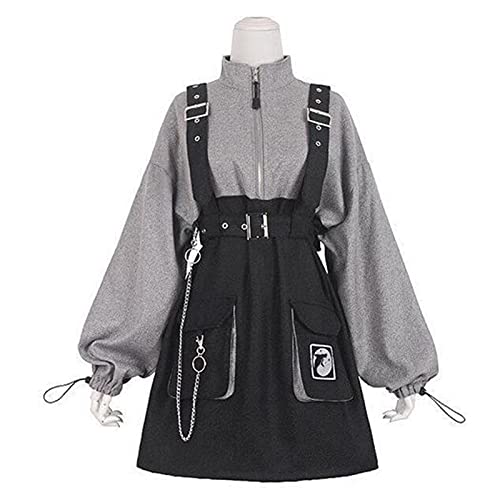 ZYONG 2021 Retro Vintage Frauen Gothic Girls Punk Mini Kleid Hohe Taille Langarm Hut Kragen Sexy Gry Black Lolita Plus Größe