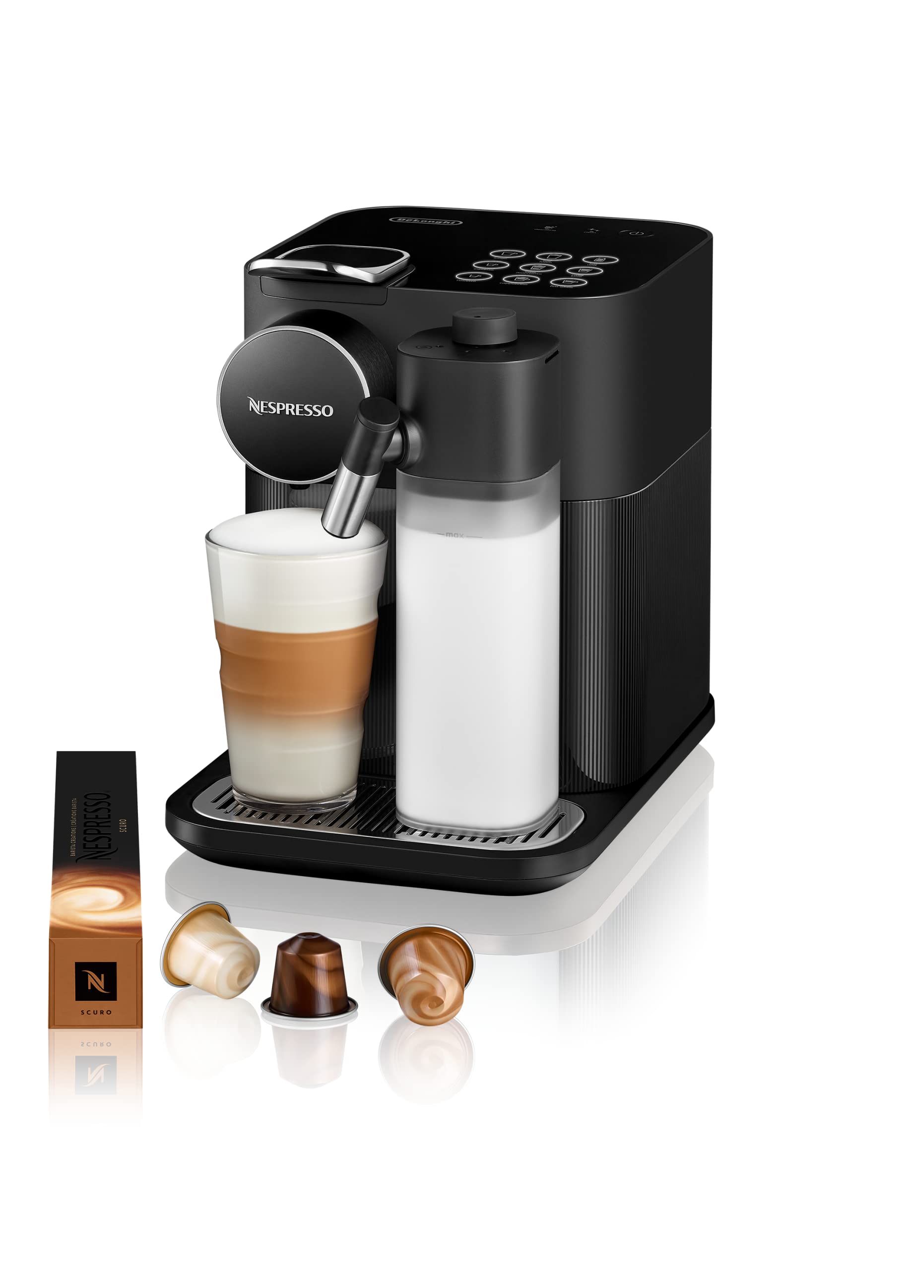 Nespresso De'Longhi Gran Lattissima EN650.B Kaffeekapselmaschine mit automatischem Milchsystem, 9 Direktwahltasten, 1 L Wassertank, 25 Sek. Aufheizzeit, 19 bar Pumpendruck, Auto-Abschaltung, schwarz
