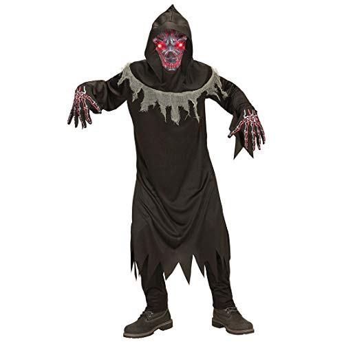 Amakando Unheimliches Monster Kostüm für Kinder mit Leuchtaugen/Schwarz 164, 14-16 Jahre/Düstere Verkleidung Luzifer für Jungen & Mädchen/Perfekt geeignet zu Horror-Party & Karneval