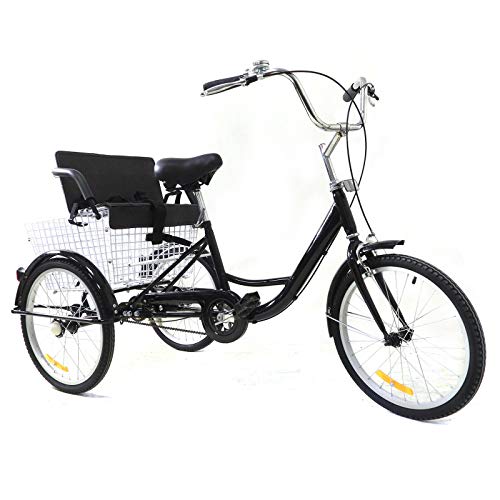 TIXBYGO Erwachsene Dreirad Schwarz Fahrrad mit Einkaufskorb & Kindersitz Single Speed Bike 20''