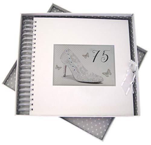 White Cotton Cards SHU75C Glückwunschkarte und Erinnerungsalbum zum 75, Motiv Silberschuh