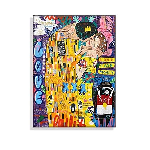 Banksy Art Gustav Klimt Kuss Graffiti Leinwand Gemälde Pop Street Poster Und Drucke Wandkunst Berühmte Gemälde Für Wohnkultur,A,80X120Cm Kein Rahmen
