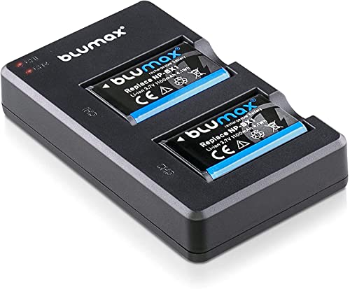 Blumax 2X Akku 1100mAh ersetzt Sony NP-BX1 + Slim Dual-Ladegerät USB - kompatibel mit Sony Cyber-Shot DSC-RX100, DSC-RX100 II, DSC-RX100M II, DSC-RX100 III, DSC-RX100 V, DSC-RX100 IV, HDR-CX405 ZV-1