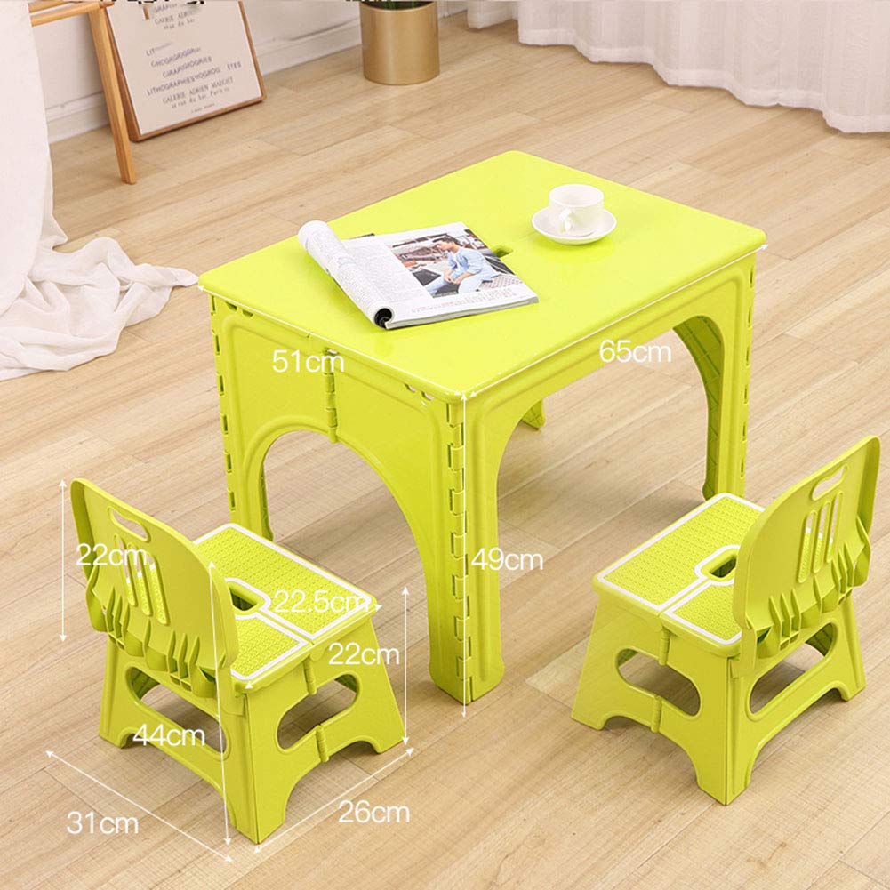 ZH Kindertisch und Stühle klappbarer, faltbar tragbarer Aktivitätstisch für Kleinkinder, Plastiktisch und 2 Stühle Set für Jungen Mädchen
