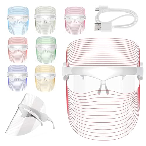 7 Farben LED Lichttherapie Maske, Tragbarer USB-Aufladung-LED Gesichtsmaske für Gesicht Anti-falten Akne Entfernung Hautverjüngung Poren schrumpfen Ölige Haut Anti Aging Therapie Beauty