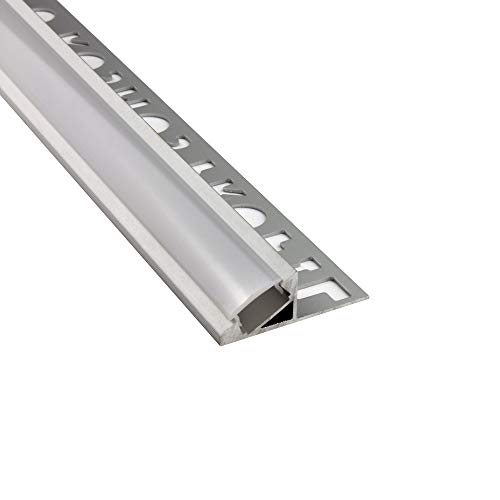 LED Aluprofil T77 12mm silber 30° Fliesenprofil + Abdeckung Abschlussleiste Bordüre Fliesen für LED-Streifen-Strip 2m milky