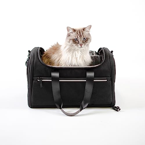 LucyBalu® Designer Katzentransporttasche | Tragetasche für Katzen mit Fenster | Katzentasche zum Katzen Transport | Katzen Tragetasche | Tasche Katzen | Tiertransporttasche | Katzentrage | Anthrazit